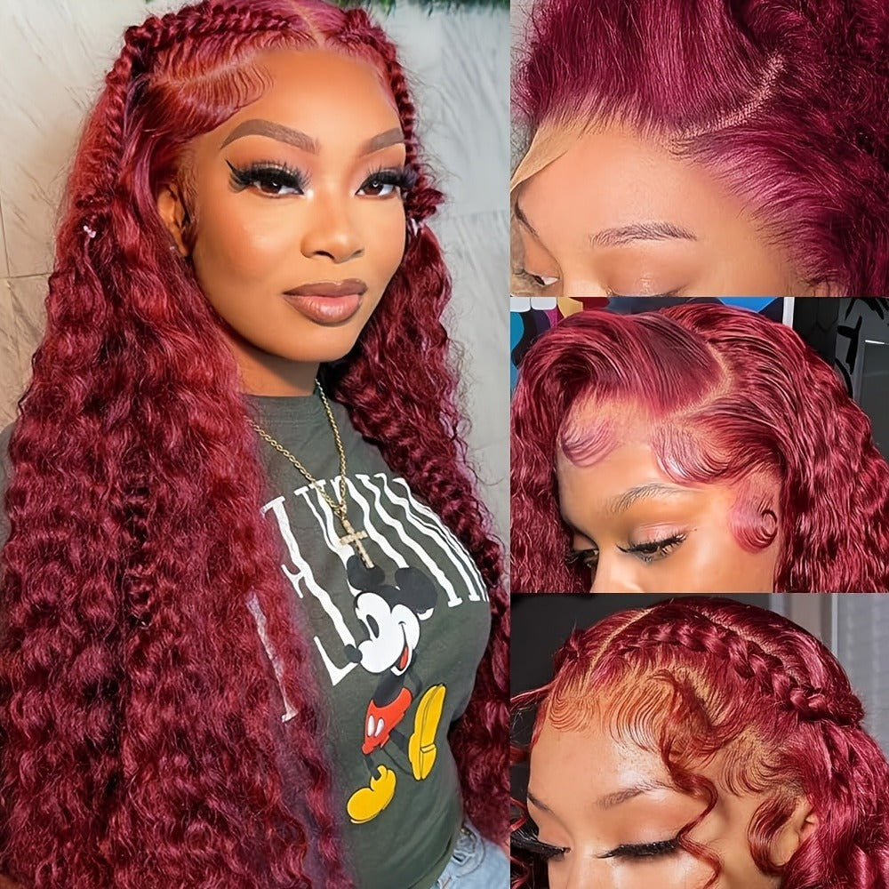 Red Curly Lace Front Wig 13x4 HD Transparent Lace Glueless 180% Density 24 Inch | Deep Curly Wet Wavy Ginger Orange Pre-Plucked Baby Hair Women