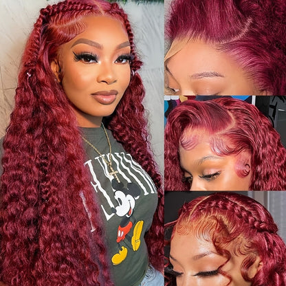 Red Curly Lace Front Wig 13x4 HD Transparent Lace Glueless 180% Density 24 Inch | Deep Curly Wet Wavy Ginger Orange Pre-Plucked Baby Hair Women