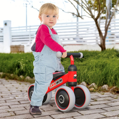 Baby Balance Bike for 1 Year Old Boys Girls No Pedal 4 Wheel Infant Toddler Bicycle Standing to Running Riding Toy First Birthday Gift Pink Red Blue