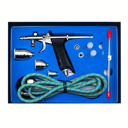 Double-Action Trigger Airbrush Kit with 0.3, 0.5 and 0.8 mm Nozzles, Three Cups and Pictured 6 ft Hose