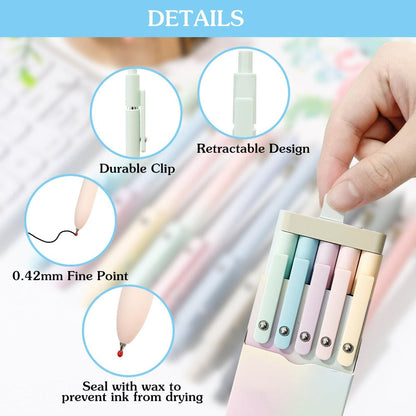 Gel Pen Set 25-Pack – 5 Multicolor Pens + 20 Black Refills 0.5mm Fine Point Quick-Drying Smooth Writing No Feather Ink for Office School Journaling Gifting Vintage Morandi Gradient