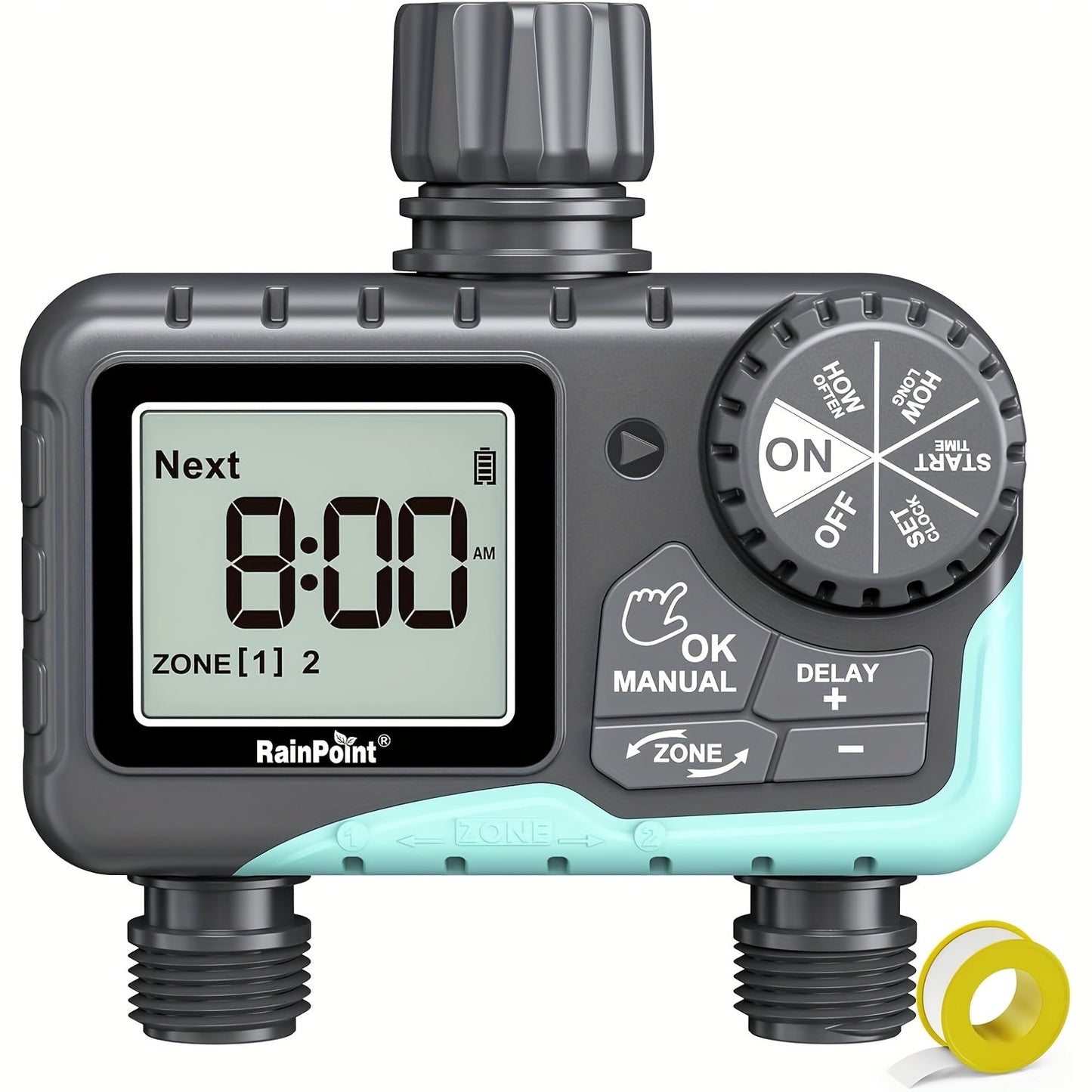 2-Zone Sprinkler Timer Programmable Faucet Irrigation Controller for Lawn & Yard