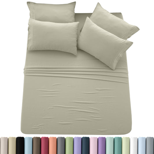 Brushed Microfiber Sheet Set 6pcs – Soft Fade-Resistant Bedding 20 Colors Twin Twin XL Full Queen King Cal King Fitted Flat Pillowcases