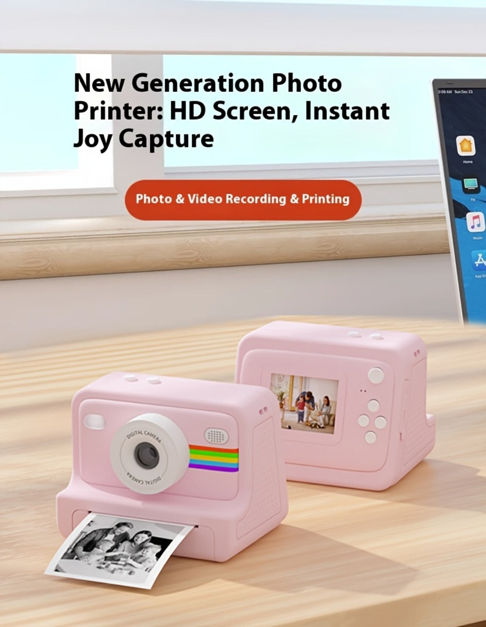 Instant Print Digital Camera with 1-Second Photo Printing | 1080P HD Screen, Selfie & Video Camera, 3 Rolls Paper Included | Portable Travel Camera Gift for Kids, Teens & Adults