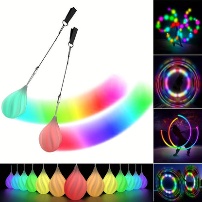Glow Poi Balls LED Spinning Set 1 Pair – Rainbow Fade & Strobe Light Up Poi for Beginners & Professionals Flow Arts Dance Rave Festival Performance Toy Gift