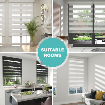 Cordless Zebra Roller Shade with Valance – Day Night Window Blind, Light Filtering Dual Layer Window Treatment Mesh Opaque Fabric
