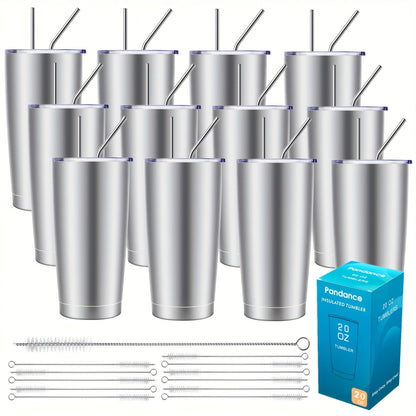 Stainless Steel Insulated Tumblers with Lid and Straw Bulk 20oz 304 Double Wall Vacuum Travel Mug for Hot Iced Coffee Drinks Water Cup Set 8pcs 12pcs 24pcs White Navy Blue Red Silver Black Mix