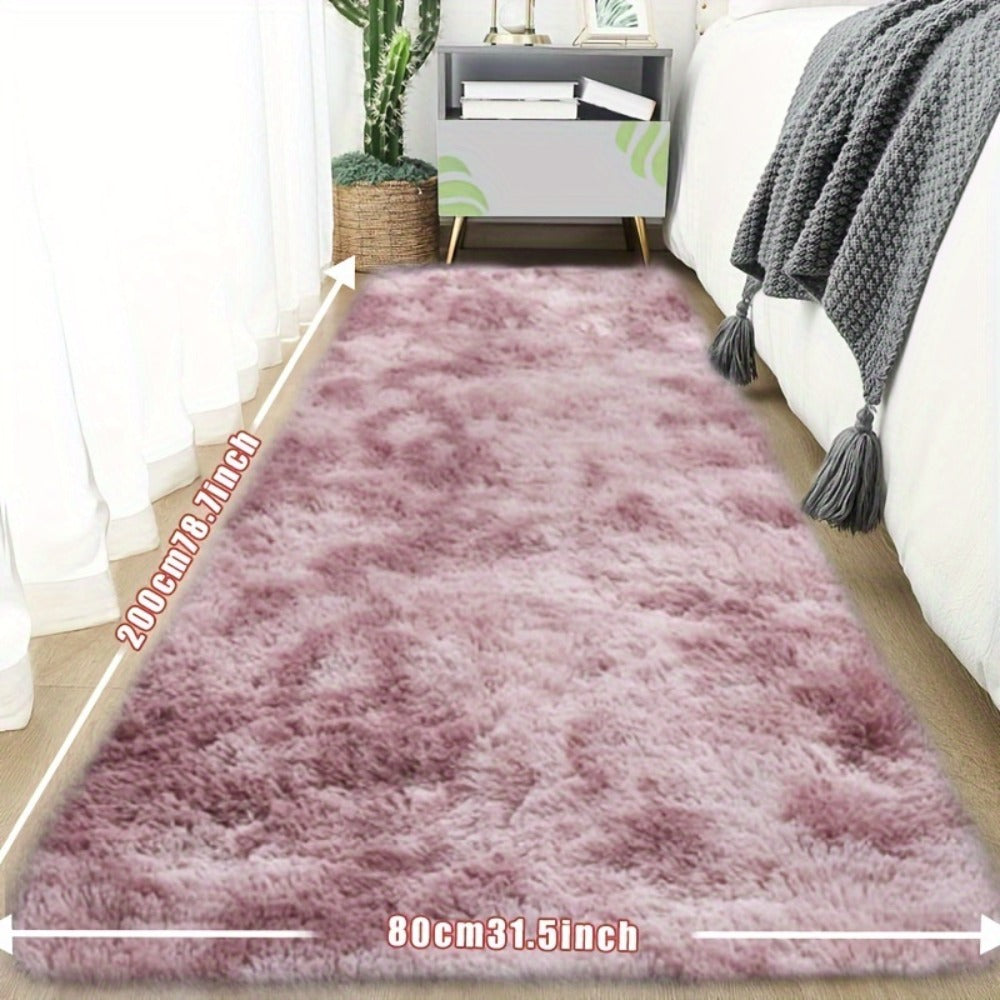 Tie-Dye Plush Bath Mat Runner, 80 x 200cm with Long-Pile Surface in Light Grey, Dark Gray, Light Pink or Black