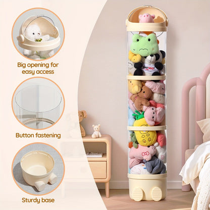 Stuffed Animal Storage Tower – Clear Plastic Toy Organizer with Layered Shelves, Visible Spacious Display Box for Kids Room, Living Room & Bedroom, Great Christmas Gift for Girls