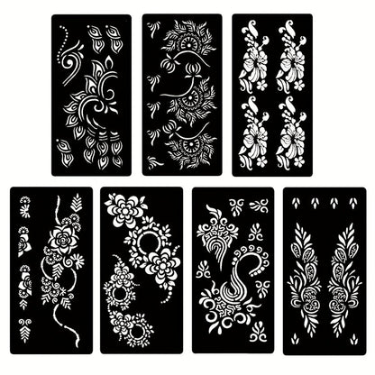 Seven-Piece Floral Tattoo Stencil Set with Paisley and Henna-Style Designs in SM031 or SM032