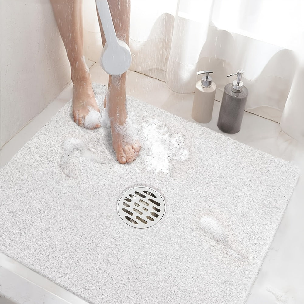 24-Inch Square PVC Loofah Shower Bath Mat with Drain Holes in Grey, White or Beige Color Options