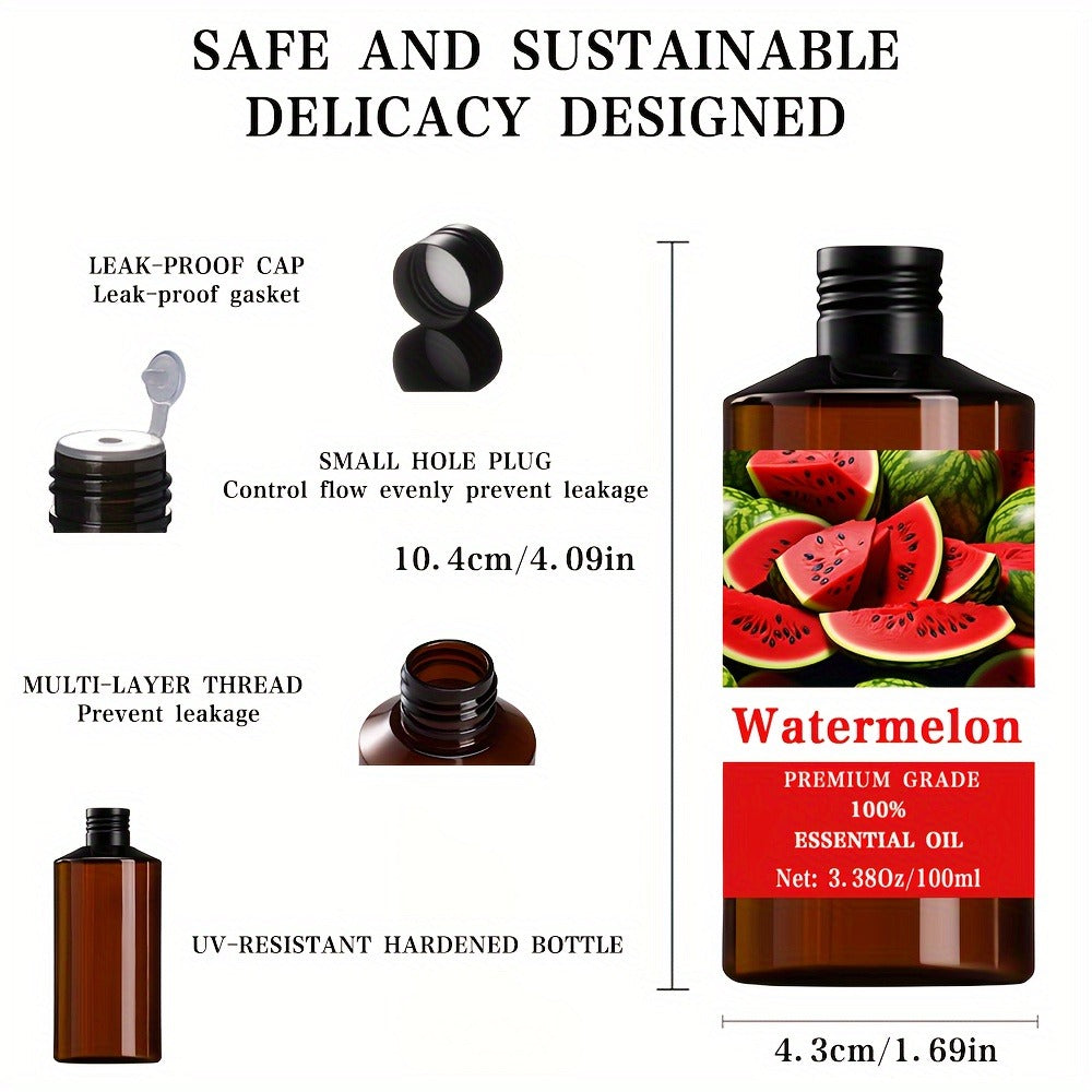Essential Oil Watermelon Fresh Fruity Aroma in 100ml Bottle for Diffuser, Massage, Meditation and Personal Care