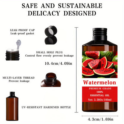 Essential Oil Watermelon Fresh Fruity Aroma in 100ml Bottle for Diffuser, Massage, Meditation and Personal Care