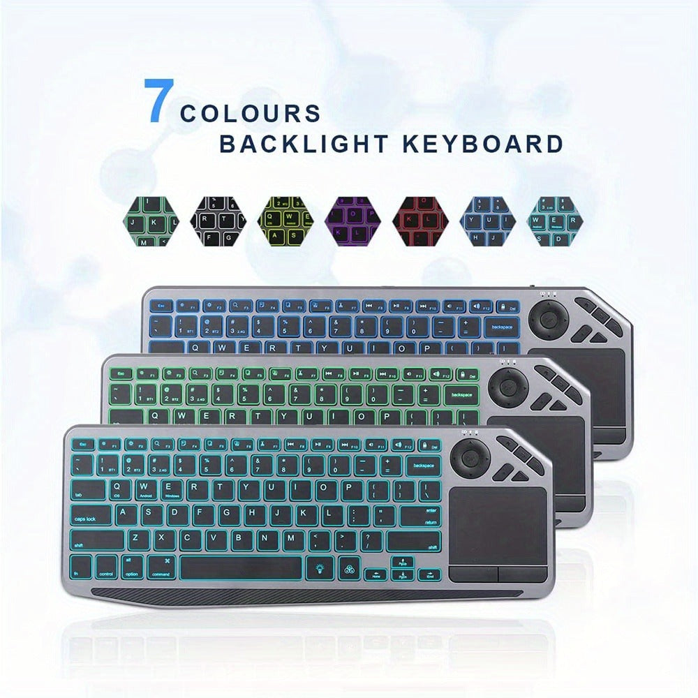 Touchpad Wireless Keyboard 2.4G Dual Mode – Backlit Multimedia Hotkeys, Type-C Rechargeable, All-in-One Remote for Smart TV, Android TV Box, Tablet, PC & Computer | Deep Grey
