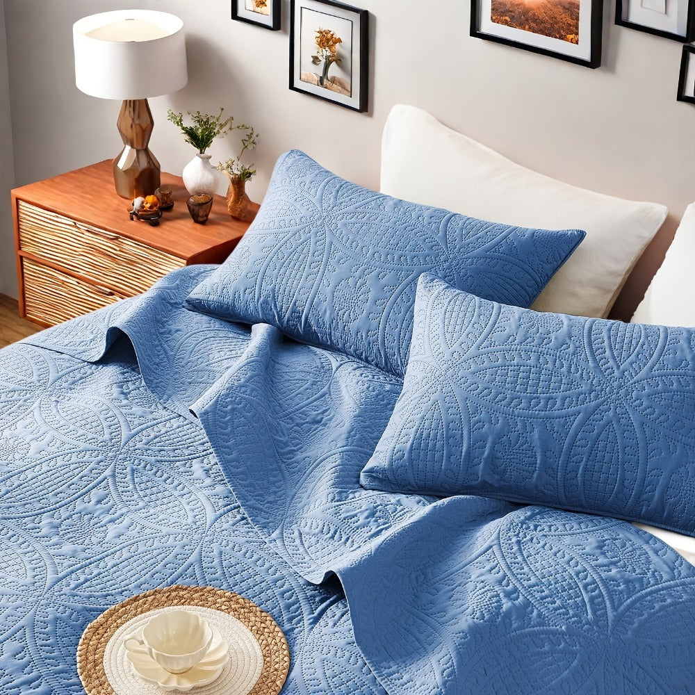 Coin-Pattern Quilt Set in Four Designs, Multiple Colors and Twin, Full-Queen or King-California King Sizes