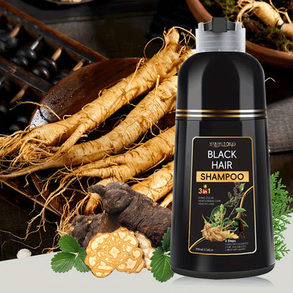 Hair Color Shampoo, YANYUTONG 3-in-1 Black Hair and Beard Color in One 500ml Labeled Pump Bottle
