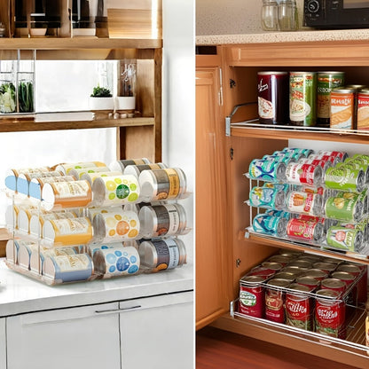 Can Storage Organizer 36-Can 3-Tier Auto-Rolling PET Rack with Tool-Free Assembly for Pantry Use