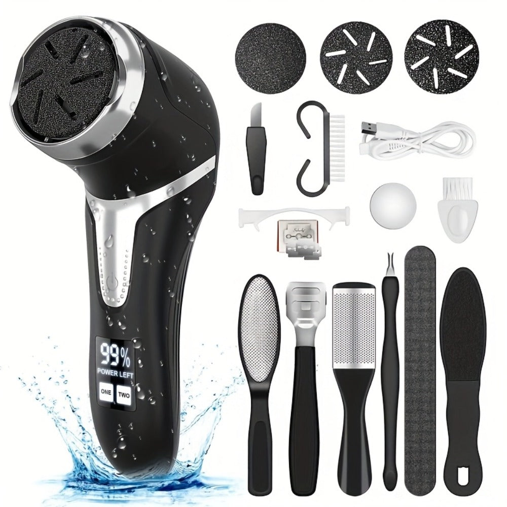 Electric Foot Callus Remover with 10pcs Pedicure Set, IPX7 Waterproof Rechargeable Foot Grinder, Multi-Speed LCD Display Electric Foot File for Dead Skin, Cracked Heels & Smooth Feet – Pink, White, Black
