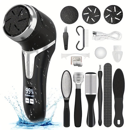 Electric Foot Callus Remover with 10pcs Pedicure Set, IPX7 Waterproof Rechargeable Foot Grinder, Multi-Speed LCD Display Electric Foot File for Dead Skin, Cracked Heels & Smooth Feet – Pink, White, Black