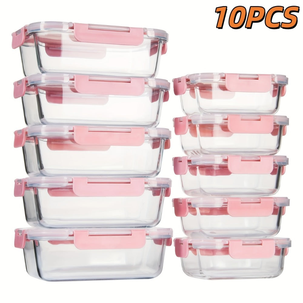 Food Storage Containers Borosilicate Glass Set with Locking Lids in 10-, 12- or 17-Piece Color Options