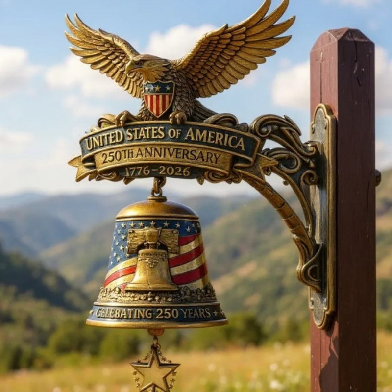 Patriotic Eagle Wind Chime with Bell, Wall Bracket and 1776–2026 Anniversary-Style Metal Design