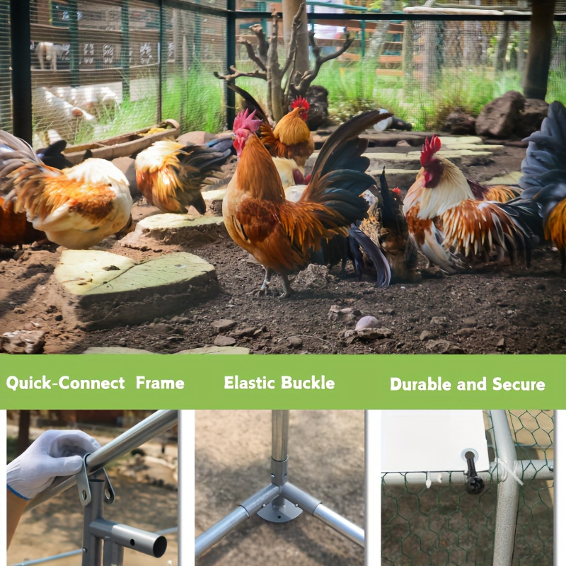 Walk-In Metal Poultry Enclosure in Six Size Options with Mesh Walls, Door and Partial Roof Cover