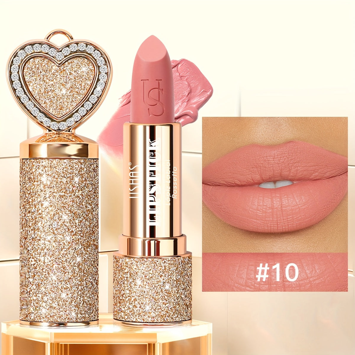 Matte Lipstick Heart-Shaped Design 24H Long-Lasting Velvet Finish — Transfer-Resistant Highly Pigmented Buildable Lip Color, Smooth Application 10 Shades Women Beauty Gift