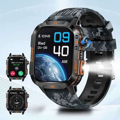 2.01" HD Compass Smartwatch for Men Women – Wireless Calling Outdoor Adventure Watch with LED Flashlight Fitness Tracker Pedometer Calorie Counter Long Battery Life Compatible with Android iPhone Couples Gift