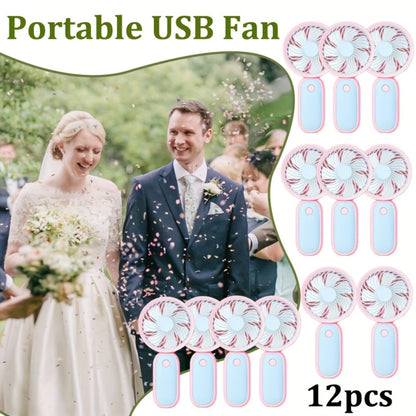 12-Piece Mini Handheld Fan Set with Round Grilles, USB Charging, Lanyards and Type A or Type B Designs