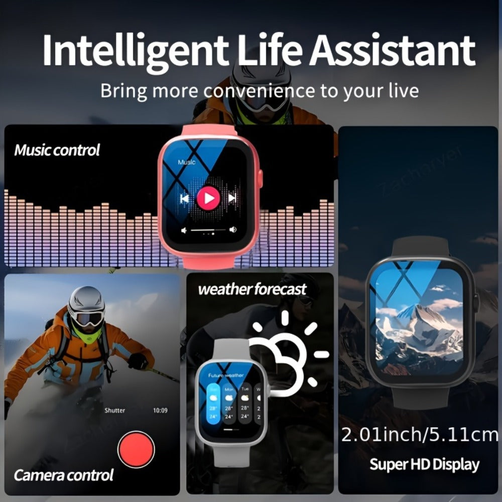Pink Smartwatch for Women & Men – 2.01" Screen Bluetooth 5.3 Multiple Sports Modes Pedometer Fitness Tracker Lightweight Silicone Strap Everyday Activity Watch Affordable Gift for Her Him