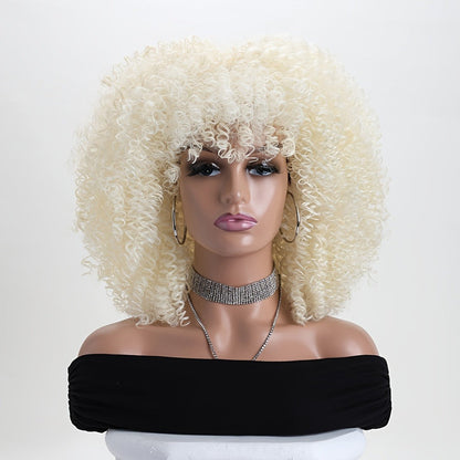 Synthetic Wig 16-Inch Kinky Curly Afro with Elastic Net Cap in 18 Color Options for Cosplay Looks