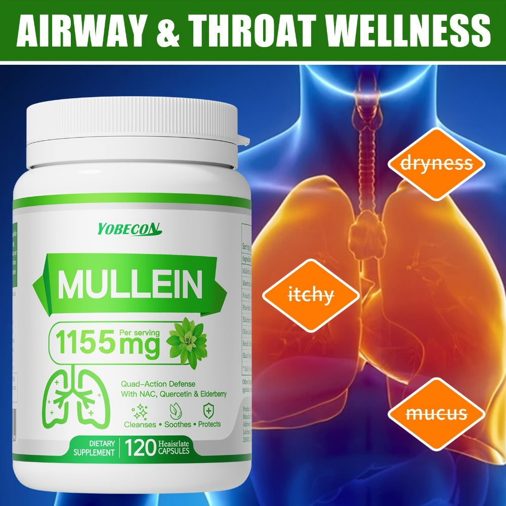 Lung Cleanse Capsules 120 Count with Mullein & NAC for Respiratory Support, Airway & Breathing Comfort, Immune Health, Seasonal & Year-Round Supplement for Adults