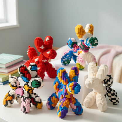 Balloon Dog Building Block Sculpture in Five Pictured Designs with 7.48-Inch Length for Adult Pop Art Display