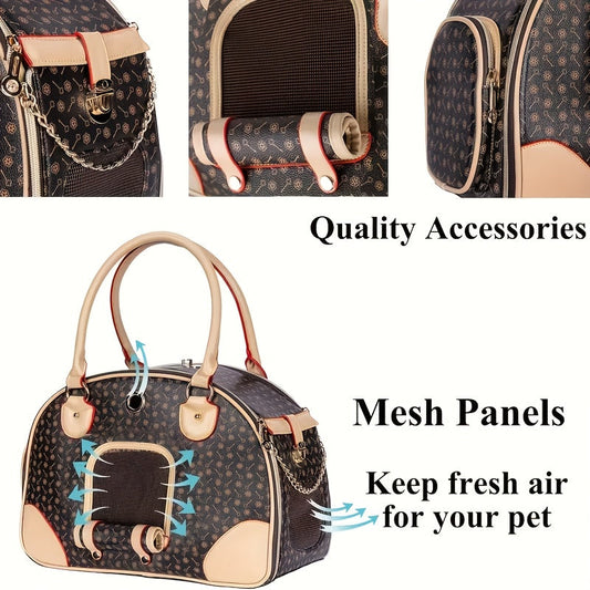 Pet Carrier Bag Luxury Faux Leather Handbag for Small Dogs & Cats – Premium Puppy Cat Carrier Purse for Outdoor Travel, Walking, Hiking & Shopping