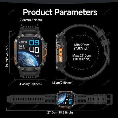 Large Screen Men's Smartwatch 2.01" Wireless Calling, 100+ Sport Modes, LED Flashlight, Purple Light, Heart Rate SpO2 Sleep Tracker, Phone Sync & Notifications – Compatible with iPhone & Android