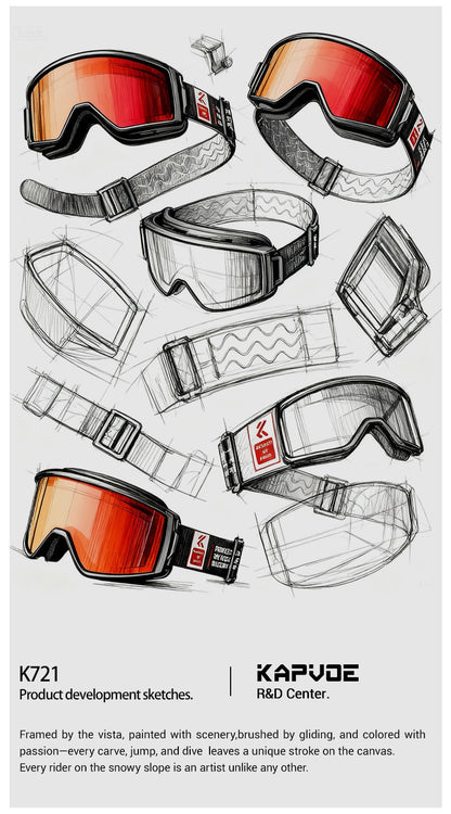 KAPVOE Ski Goggles with Magnet-Attached Interchangeable Lens Interface and Seven K721 Color Codes