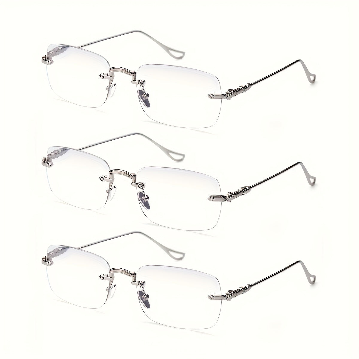 Reading Glasses – Three-Pair Rimless Metal Blue-Light Readers in Multiple Colors and Strengths