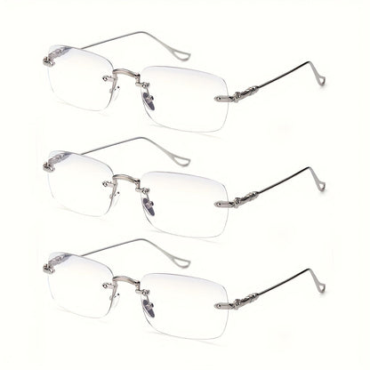 Reading Glasses – Three-Pair Rimless Metal Blue-Light Readers in Multiple Colors and Strengths