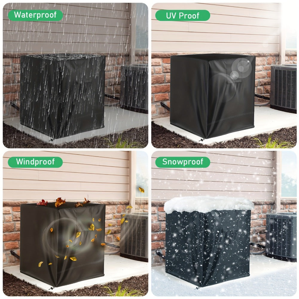 Outdoor AC Unit Cover 30x30x32 Inch Waterproof | Air Conditioner Protector with Drawstring Closure for Condenser & HVAC – All-Weather UV & Rain Shield, 210D Oxford Cloth, Black