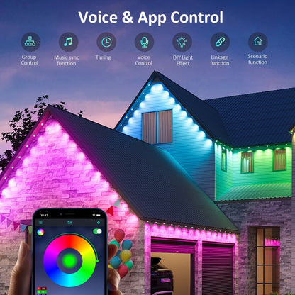 Permanent Outdoor RGB Eave Lights Smart App & Remote Control – Music Sync Timer Color Changing LED Soffit Light for Christmas New Year Halloween Holiday Party Decor – 50FT 100FT 300FT 500FT