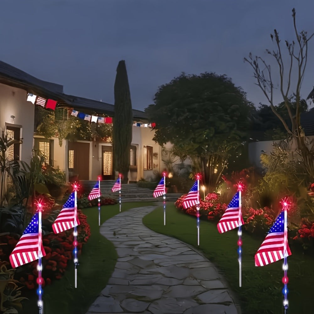 Solar Flag Ground Stake Lights with Separate Panel, 8 Lighting Modes and 8- or 16-Piece Sets