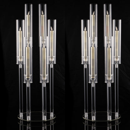 Clear Acrylic Six-Arm Candelabra with 68cm Height, 22cm Round Base and 2-, 4-, 10-, 12- or 20-Piece Options