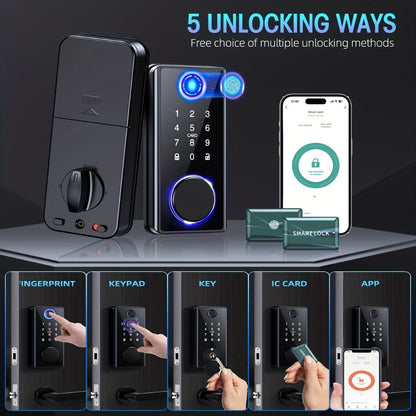 Smart Door Lock Five-Method Deadbolt with Fingerprint PIN IC Card App Key and 100-User Capacity
