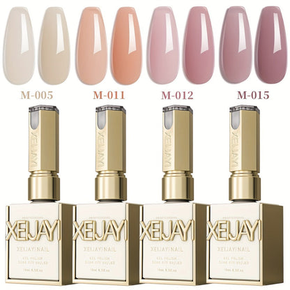 Jelly Gel Nail Polish Set 4pcs Nude Icy Translucent - Semi-Permanent LED Cured Long Lasting Glossy DIY Home Manicure Nail Art Kit 0.51oz