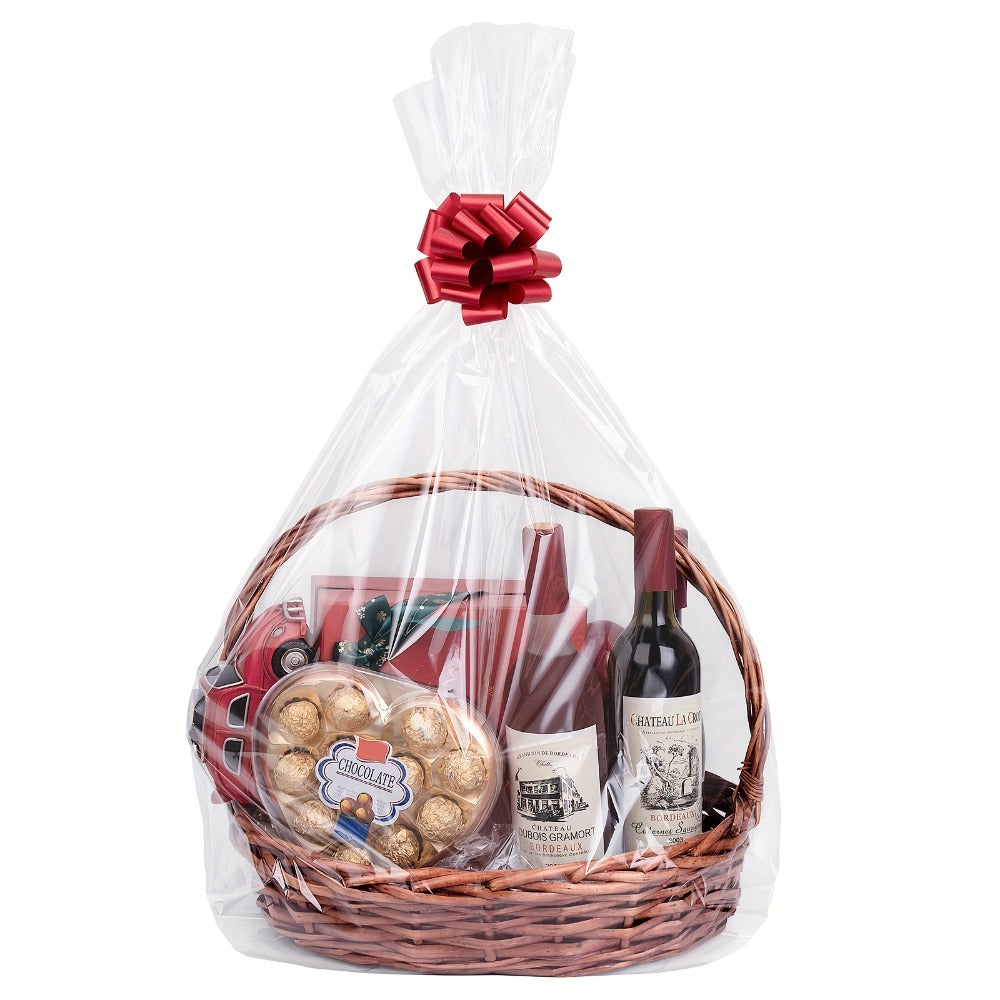 Fifty-Pack Clear Cellophane Gift Basket Bags, 18 x 30 Inch Large Transparent Wrapping Sleeves
