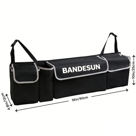 Car Trunk Organizer Rear Seat Hanging Storage Bag – Foldable Cargo Bag with 4 Pockets for SUV, Truck & MPV Back Seat Organization