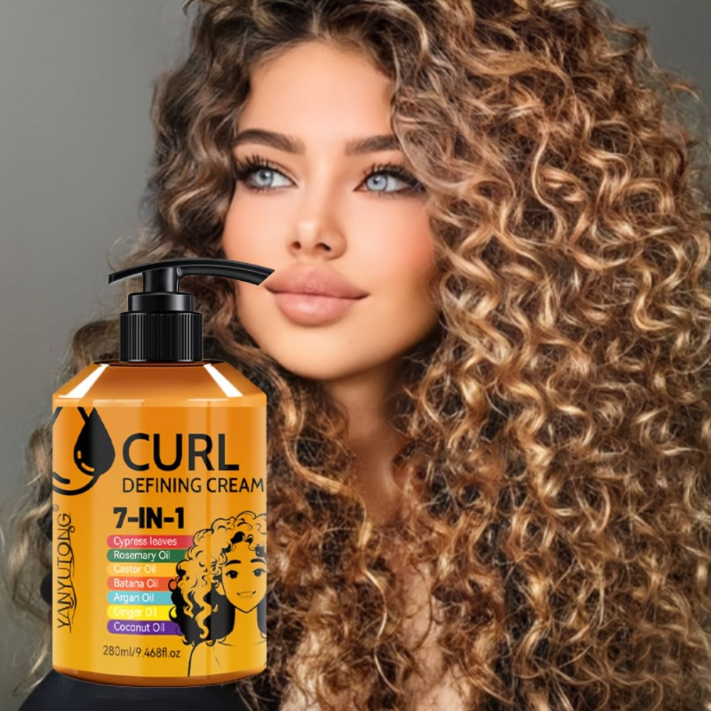 7-in-1 Curl Styling Cream in 280ml Illustrated Pump Bottle with Rosemary, Coconut and Argan Oils