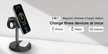 3-in-1 Wireless Charging Station 6 Colors Fast Qi Charger for iPhone 17/16/15/14/13/12, Apple Watch Ultra/Series 11/10/9/SE & AirPods 4/3/2 Pro – Anti-Slip Foreign Object Detection | Pink White Black Purple Green Blue