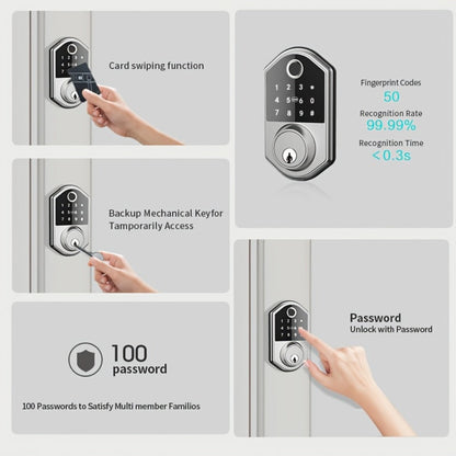 Anti-Peep Keypad Door Lock with Fingerprint & Auto-Lock - Biometric Smart Lock, IC Card Option, Keyless Entry for Home, Bedroom, Office & Apartment, Easy DIY Install, Black & Silver