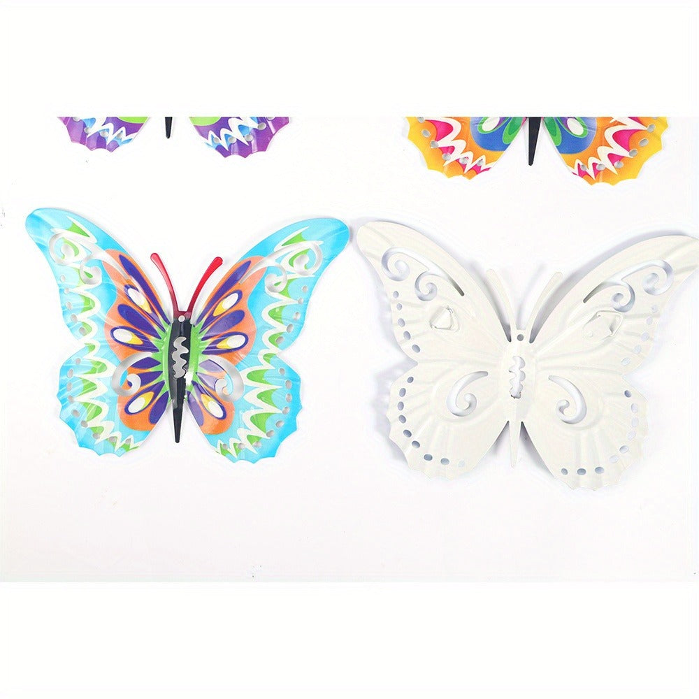 Colorful Metal Butterfly Wall Decor, Eight-Piece Set with 3D Folded Wings in Eight Distinct Designs